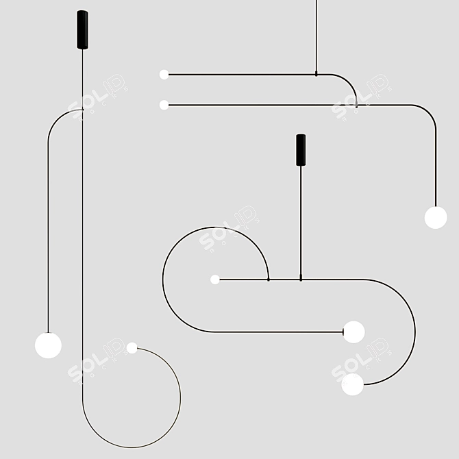 Elegant Black LED Pendant Light 3D model image 3