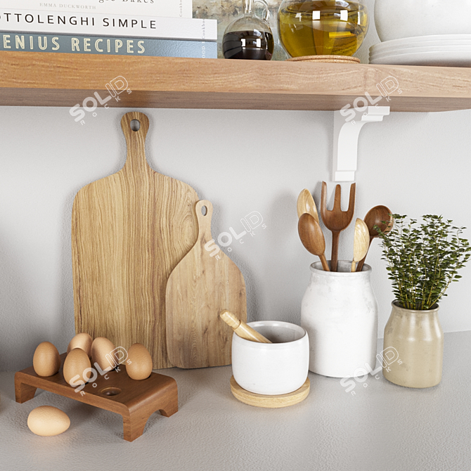 Wooden Kitchen Accessory Set 3D model image 3