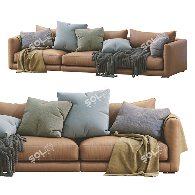 Elegant Poliform Bristol 2 Leather Sofa 3D model image 3