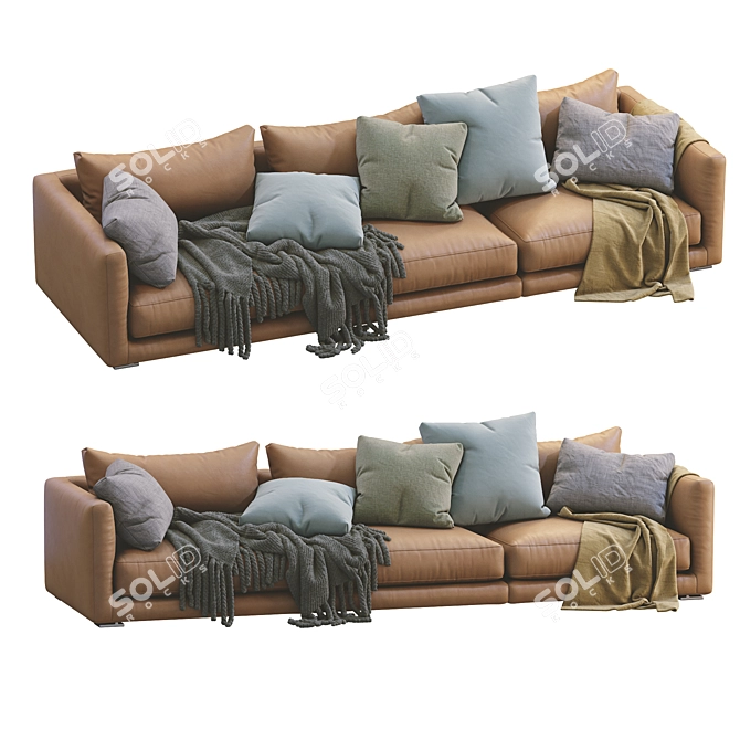 Elegant Poliform Bristol 2 Leather Sofa 3D model image 7
