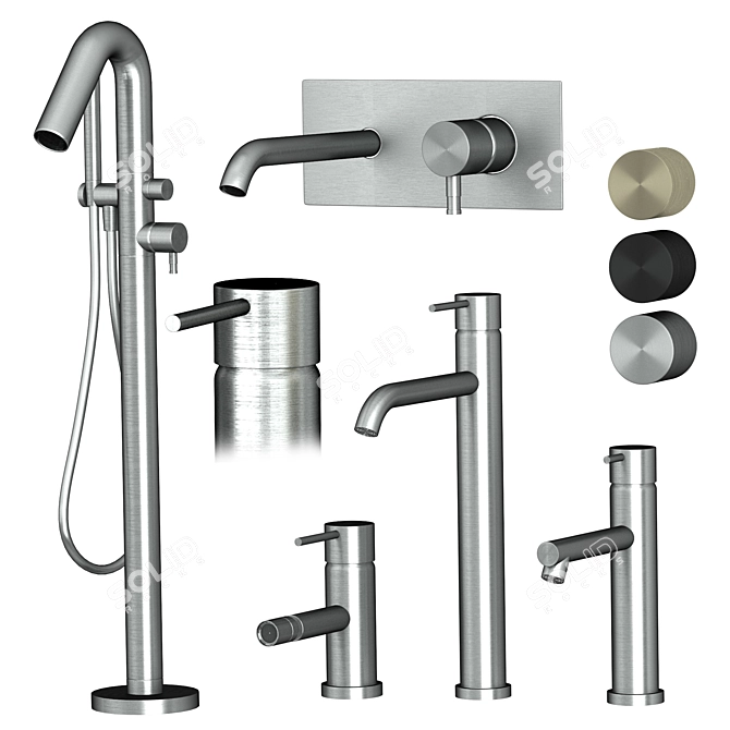 Ritmonio Set: Elegant Stainless Steel Bath Fixtures 3D model image 1