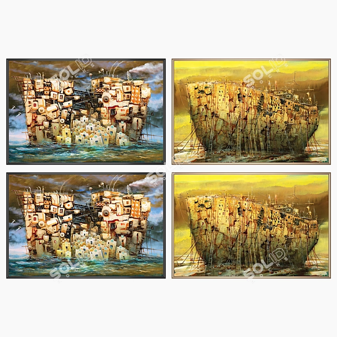 Modern Wall Art Set with Multiple Frames 3D model image 2