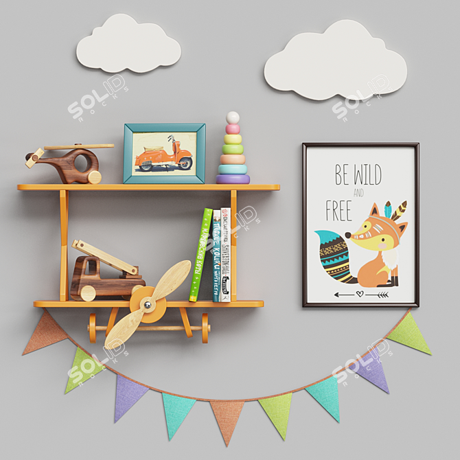 Kids Shelf with Contents | Size: 570x345x150mm 3D model image 3