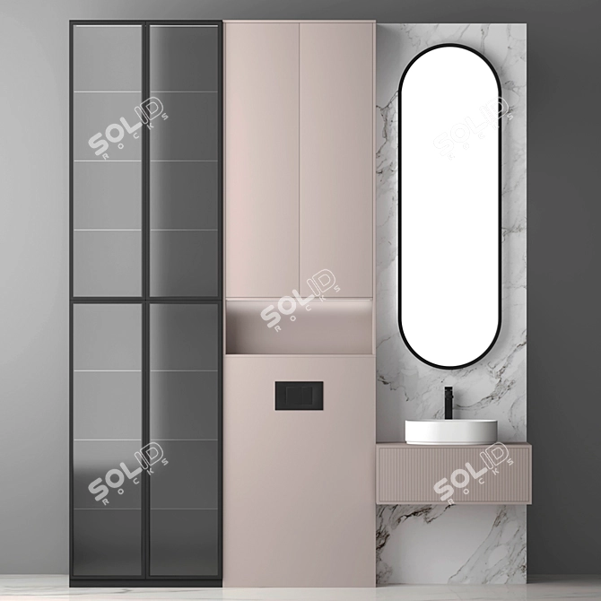 Modern Bathroom Set with Sink, Mirror, Cabinet, Lighting, and Installation 3D model image 2