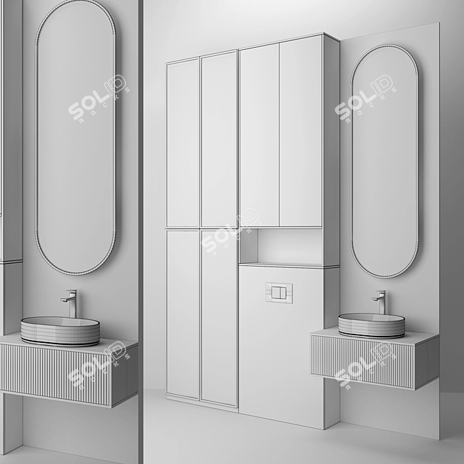 Modern Bathroom Set with Sink, Mirror, Cabinet, Lighting, and Installation 3D model image 3
