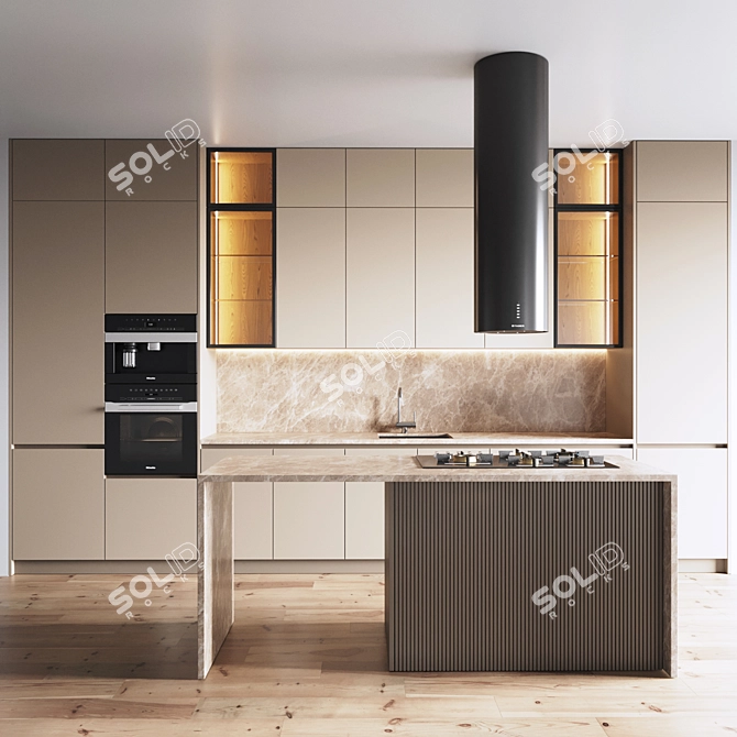 Modern Kitchen Set: Gas Hob, Oven, Coffee Machine, Sink, Hood 3D model image 1