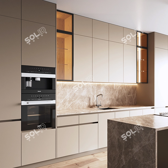 Modern Kitchen Set: Gas Hob, Oven, Coffee Machine, Sink, Hood 3D model image 2