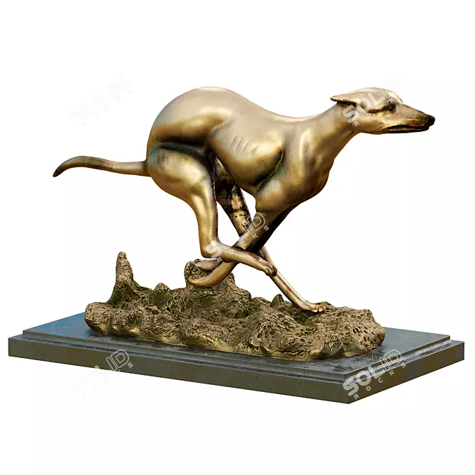 Elegant Art Deco Greyhound Whippet Statue 3D model image 1