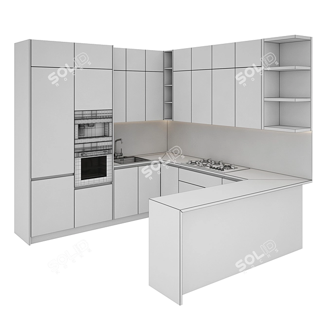 Modern Kitchen 079: Gas Hob, Oven, Coffee Machine, Sink & Hood 3D model image 5