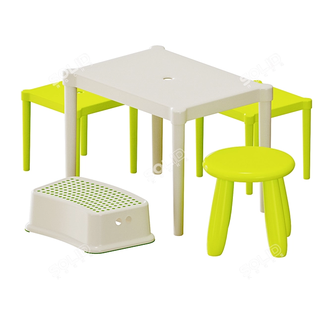 IKEA Kids Table and Chairs Set2 3D model image 1