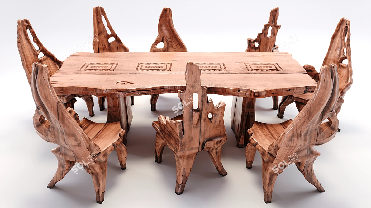 Indonesian Handmade Woodstone Dining Set 3D model image 2
