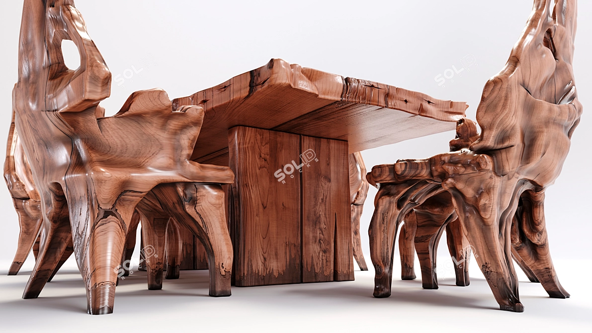 Indonesian Handmade Woodstone Dining Set 3D model image 3