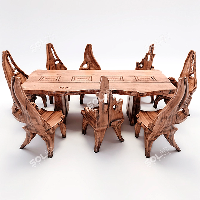 Indonesian Handmade Woodstone Dining Set 3D model image 8