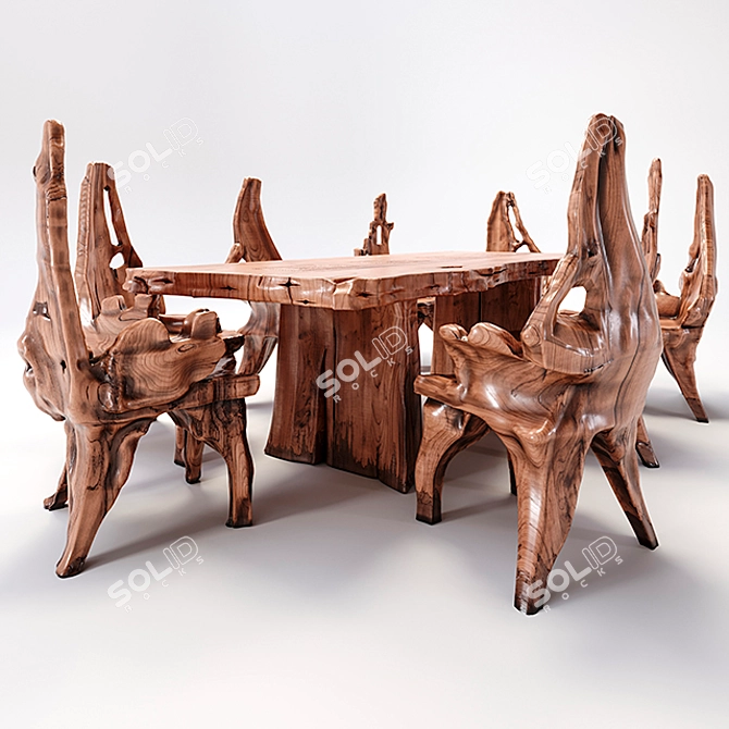 Indonesian Handmade Woodstone Dining Set 3D model image 9