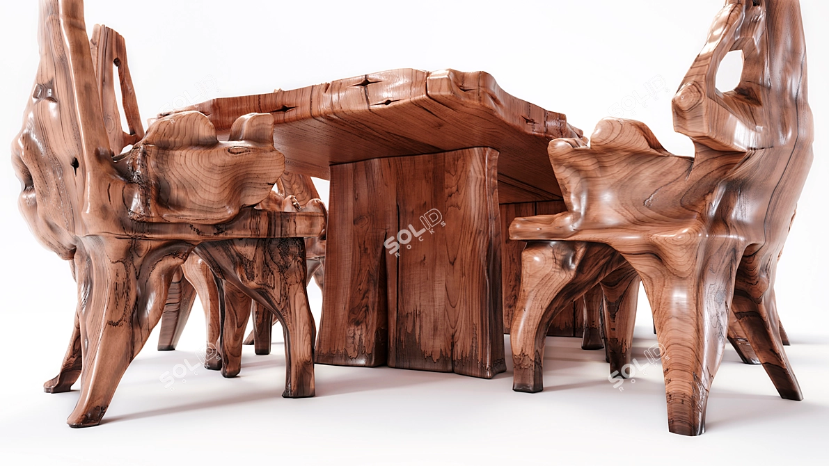 Indonesian Handmade Woodstone Dining Set 3D model image 10