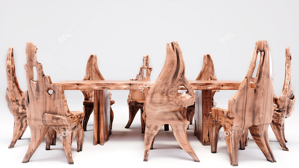 Indonesian Handmade Woodstone Dining Set 3D model image 19