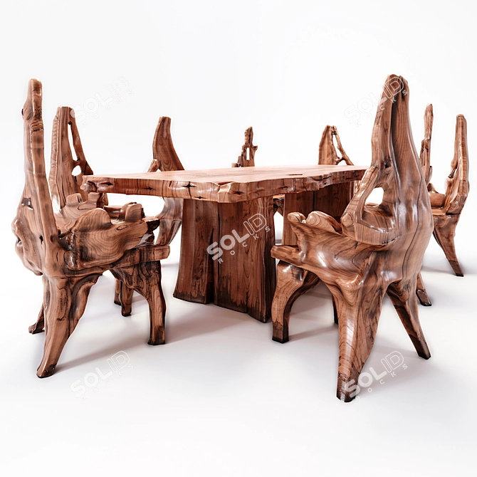 Indonesian Handmade Woodstone Dining Set 3D model image 21