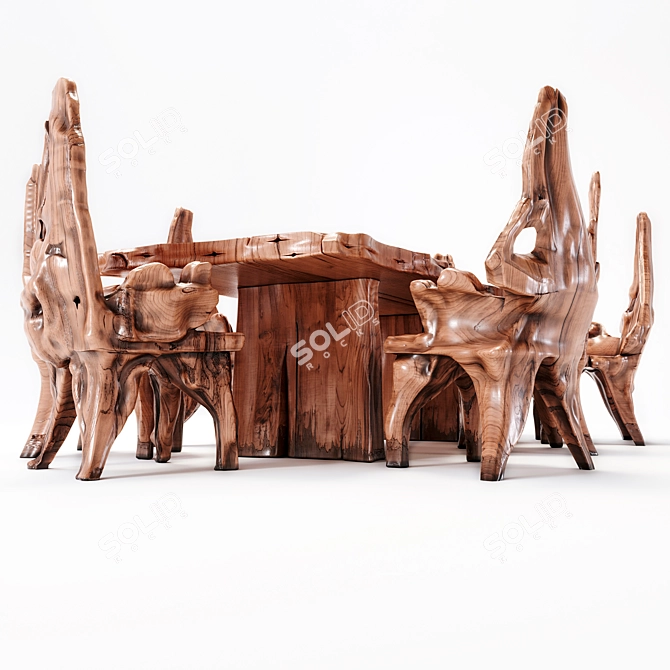 Indonesian Handmade Woodstone Dining Set 3D model image 22