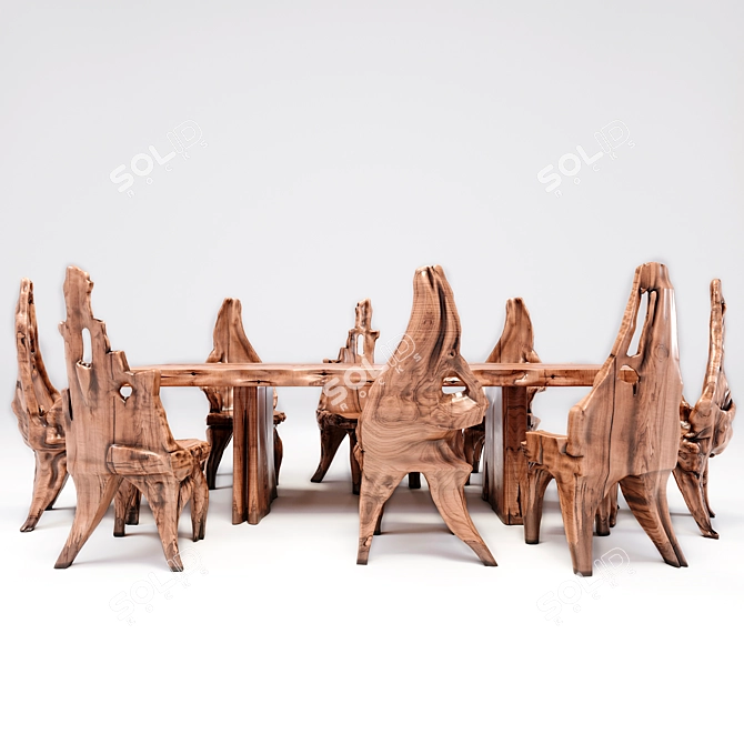 Indonesian Handmade Woodstone Dining Set 3D model image 23