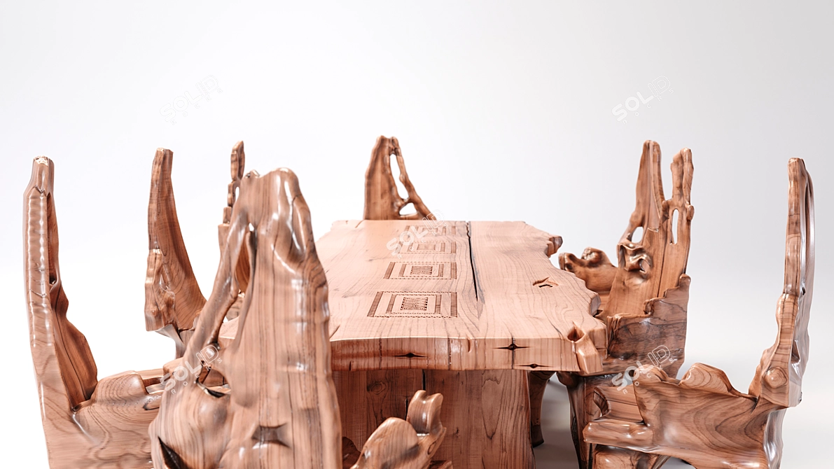 Indonesian Handmade Woodstone Dining Set 3D model image 24