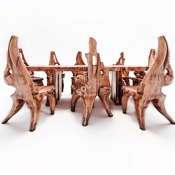 Indonesian Handmade Woodstone Dining Set 3D model image 27