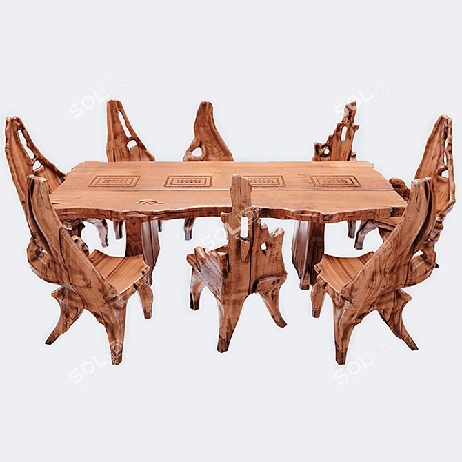 Indonesian Handmade Woodstone Dining Set 3D model image 34