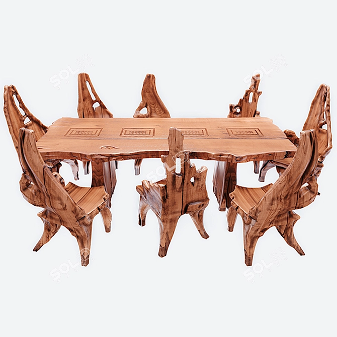 Indonesian Handmade Woodstone Dining Set 3D model image 35