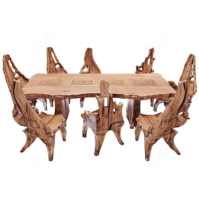 Indonesian Handmade Woodstone Dining Set 3D model image 36