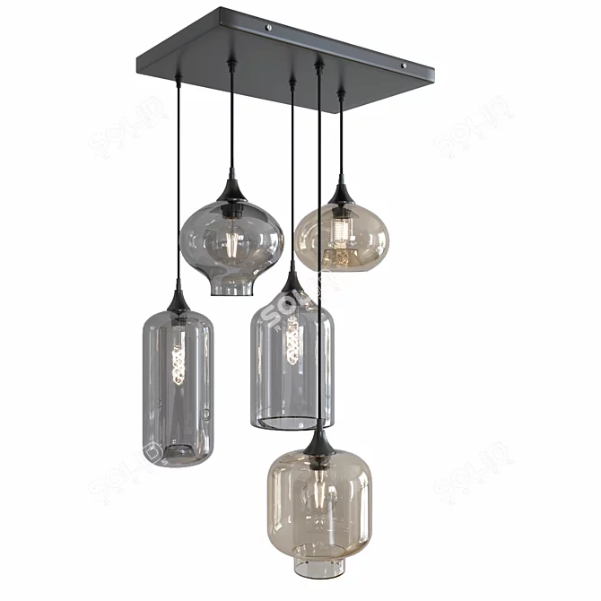 Modern Rectangular Black 5-Light Pendant 3D model image 2