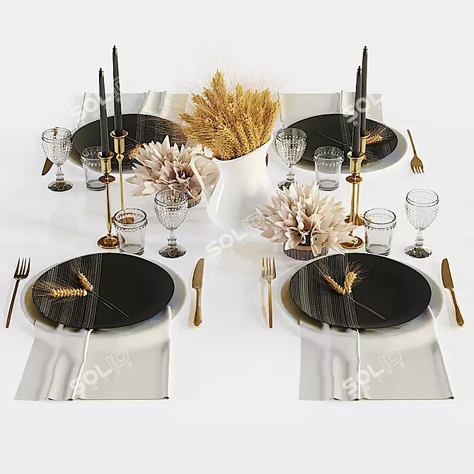 Title: Elegant 4-Person Dining Set 3D model image 1