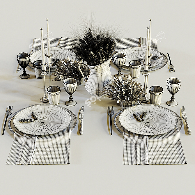 Title: Elegant 4-Person Dining Set 3D model image 5