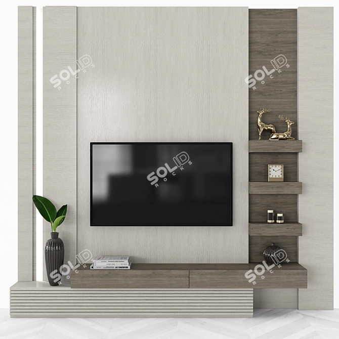 Sleek TV Wall Set with 55" Screen 3D model image 1