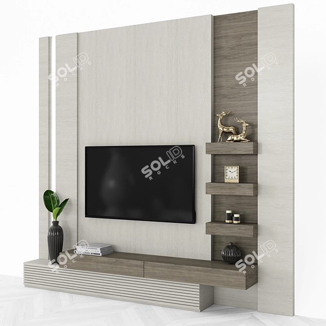 Sleek TV Wall Set with 55" Screen 3D model image 3