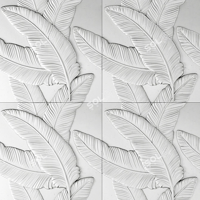 Feather 3D Wall Panels - Elegant Stone Décor 3D model image 1