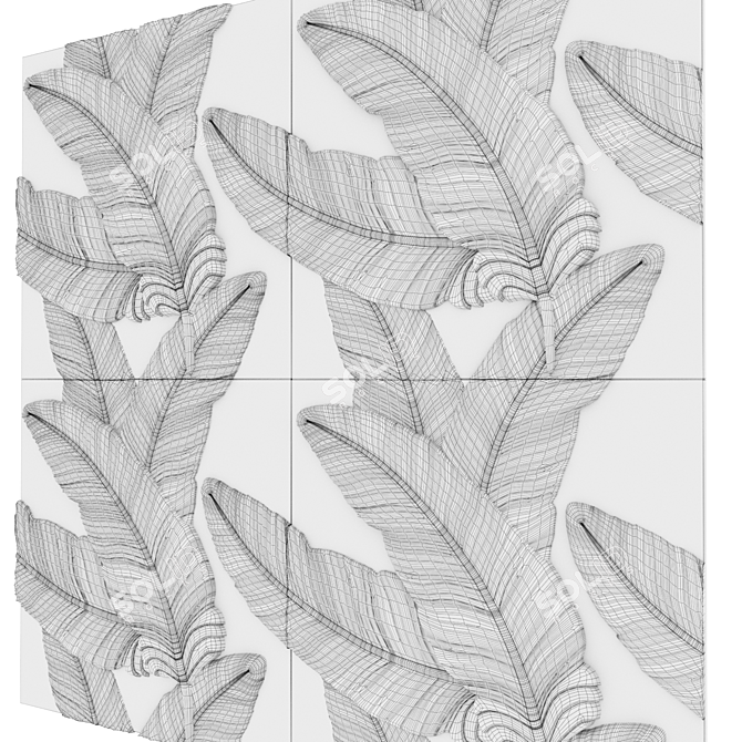 Feather 3D Wall Panels - Elegant Stone Décor 3D model image 3