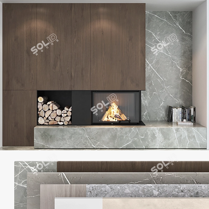 Impressive Fireplace Wall Set 3D model image 1