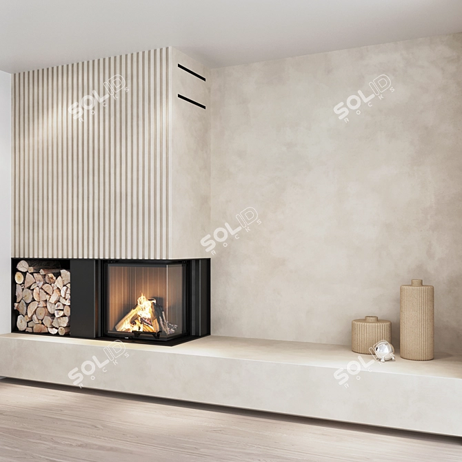 Impressive Fireplace Wall Set 3D model image 4