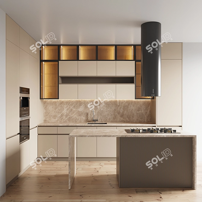 Modern Kitchen 081: Gas Hob, Oven, Coffee Machine 3D model image 1