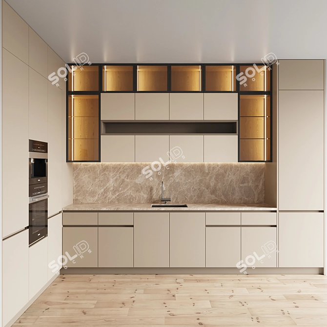 Modern Kitchen 081: Gas Hob, Oven, Coffee Machine 3D model image 3