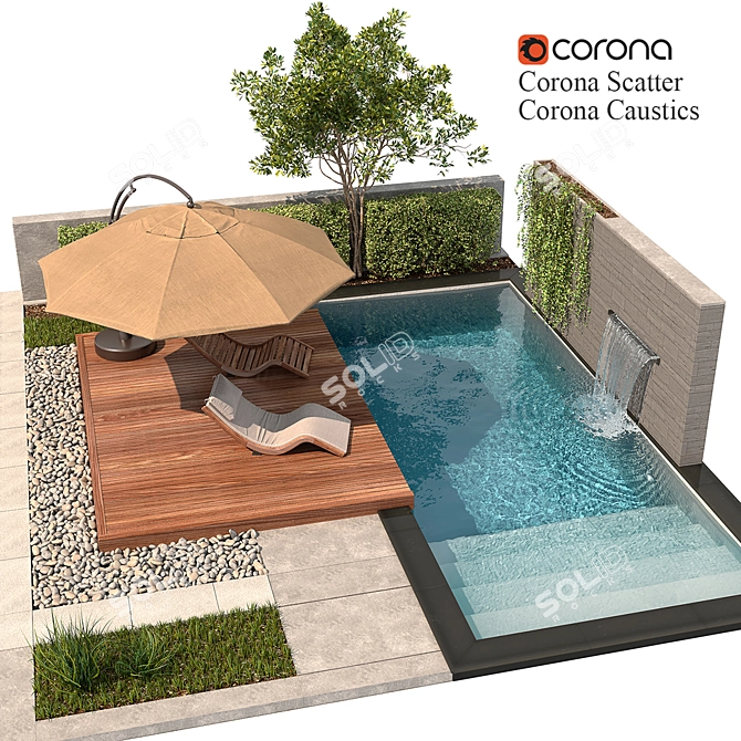 Luxury Oasis: Pool, Plants, & Furniture 3D model image 7