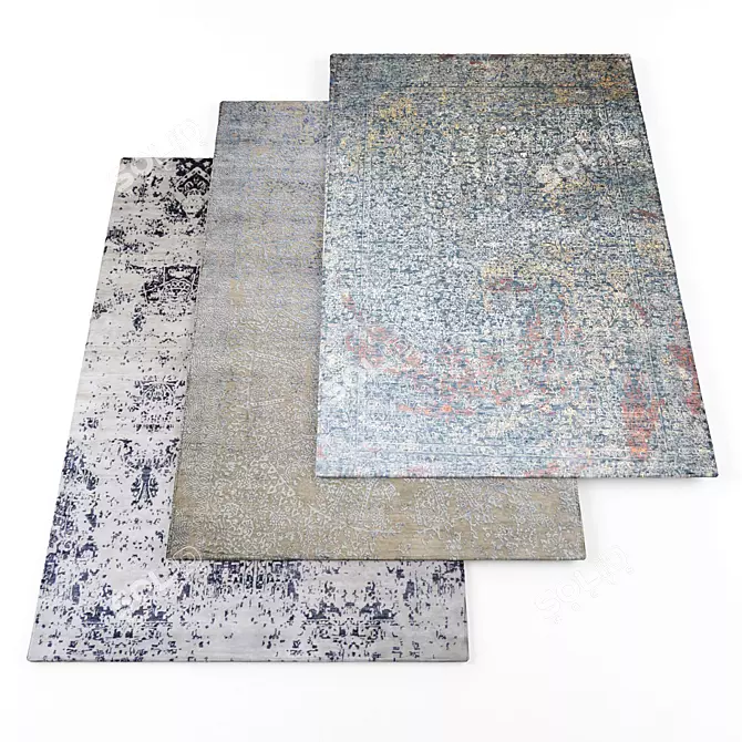 Triple Set of Textured Carpets 3D model image 1