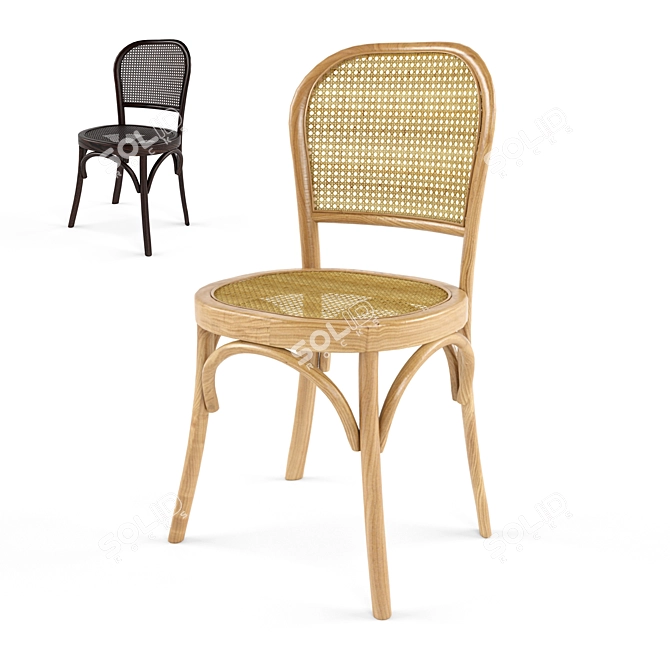 Rustic Rattan Wooden Chair 3D model image 1