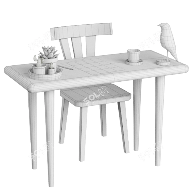 Wooden Table Set: Stylish and Functional 3D model image 3