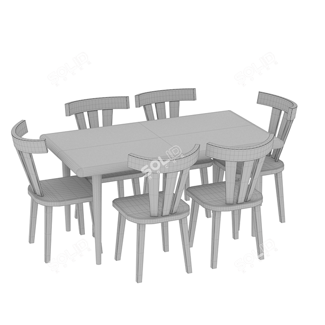 Wooden Table Set: Stylish and Functional 3D model image 6