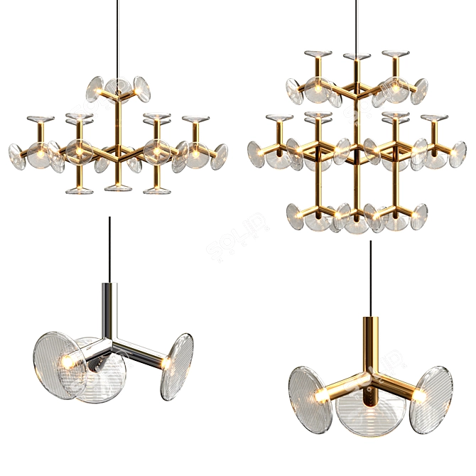 Iridescent Fractal Chandelier Lights 3D model image 1