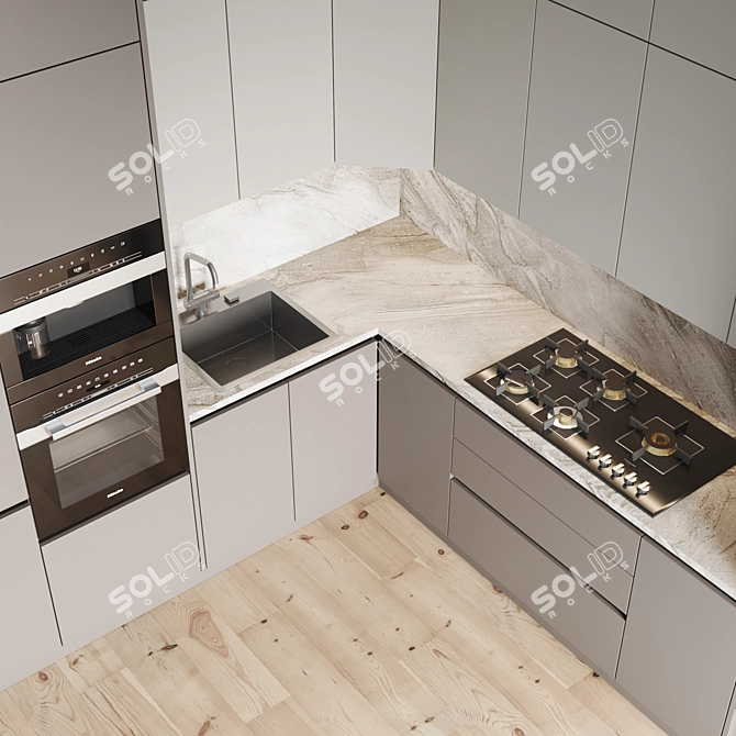 Modern Kitchen Set: Gas Hob, Oven, Coffee Machine, Sink & Hood 3D model image 4