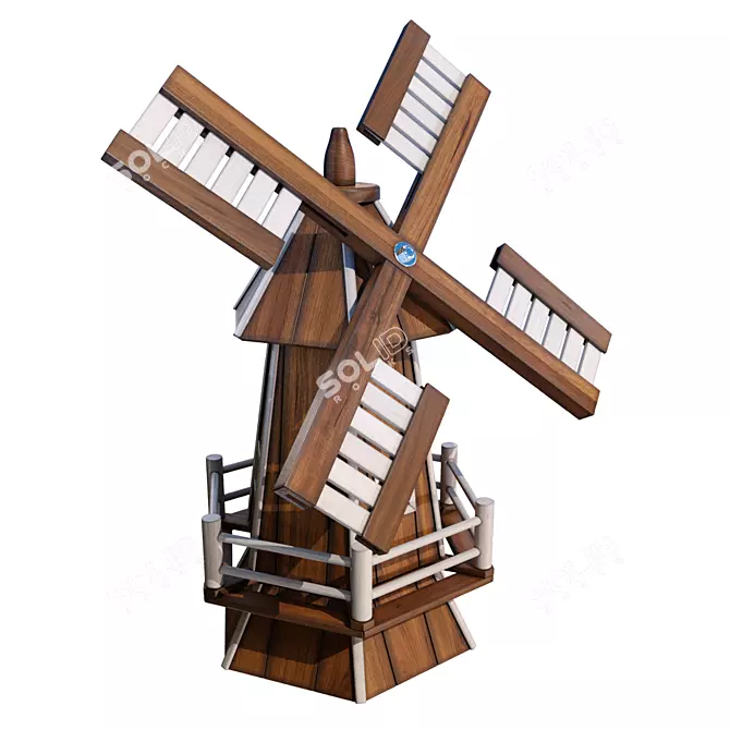 Rustic Wooden Garden Windmill 3D model image 1