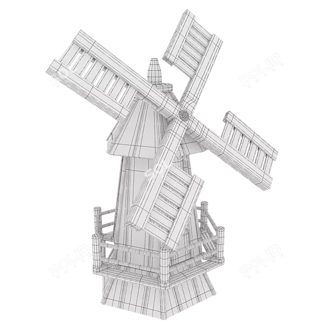 Rustic Wooden Garden Windmill 3D model image 3