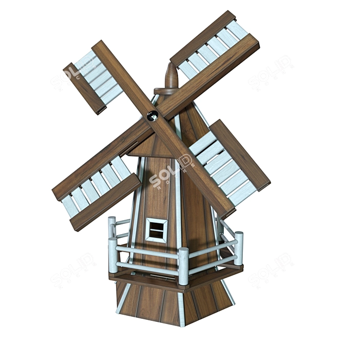 Rustic Wooden Garden Windmill 3D model image 4