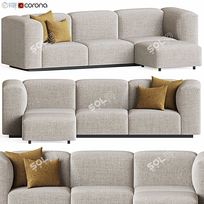 Vitra Soft Modular 3-Seater Ottoman 3D model image 1